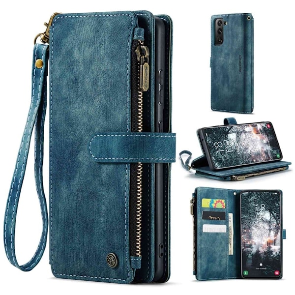 CaseMe Samsung Galaxy S22 Plus etui med lynlås og pung - Blå Blue