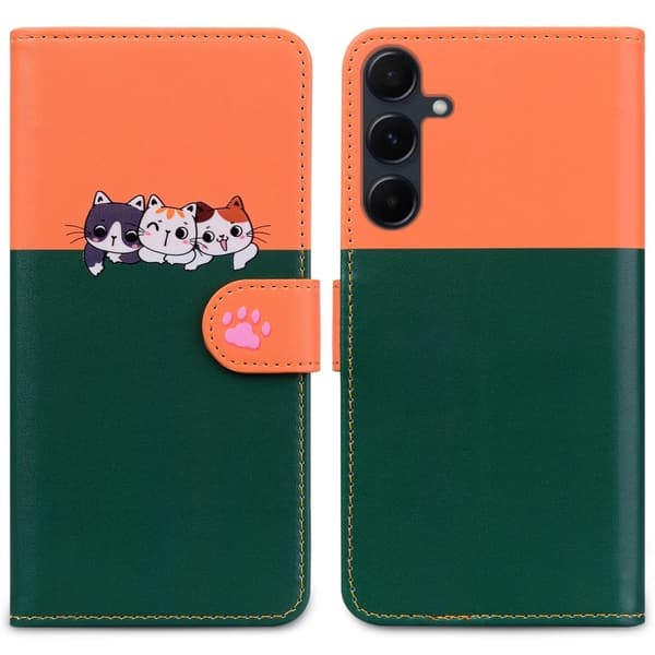Sarjakuva Soft Series Samsung Galaxy A35 5G Case lompakko Splicing nahka kansi - Mustanvihreä Green