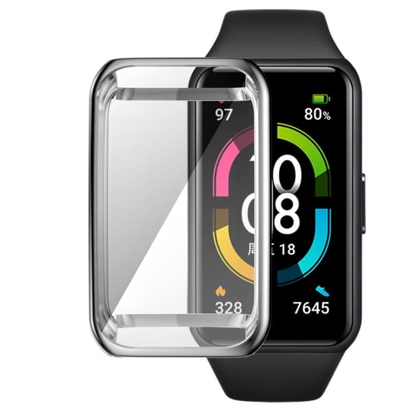 Huawei Band 7 / Honor Band 6 elektroplätering transparent skydd - Silver Silvergrå