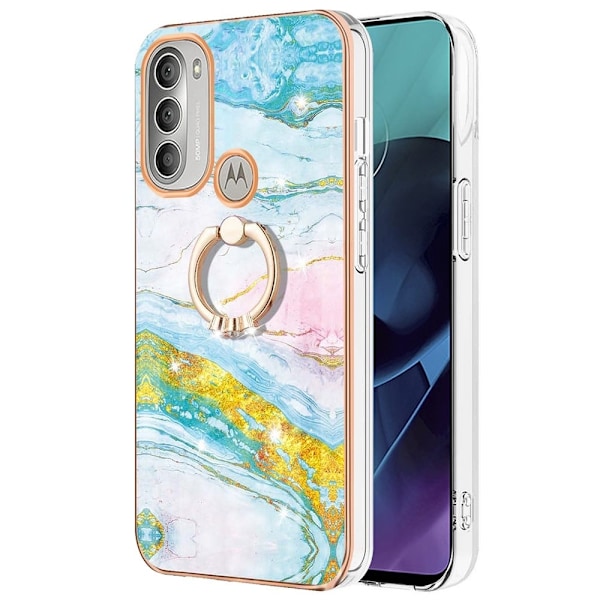 Marble Patterned Suojakuori With Ring Holder For Motorola Moto G51 5G - Vihreä And Keltainen Marble Haze Multicolor