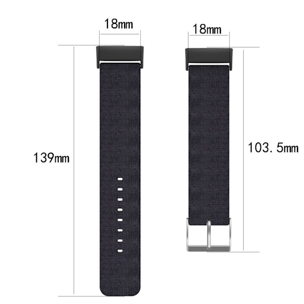Fitbit Charge 3 erstatnings urrem i kanvas med stål forbinder - Sort Black