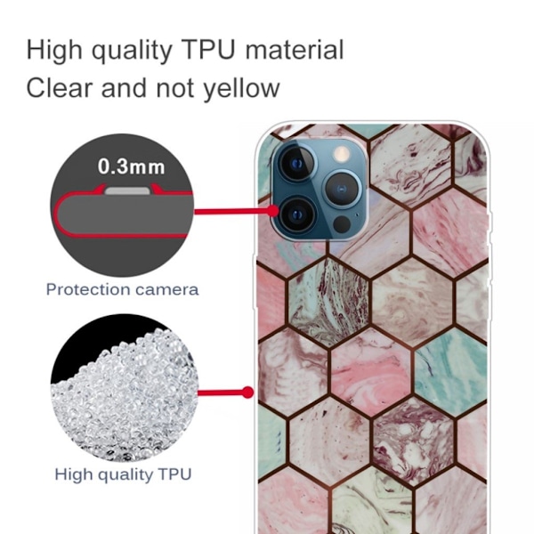 Marble iPhone 13 Pro Max Suojakotelo - Honeycomb Marble Pattern Multicolor