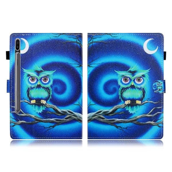 Samsung Galaxy Tab S7 trykning læder flip etui - ugle In A gren Blue