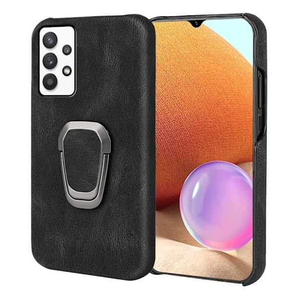 Stötsäkert läderfodral med oval kickstand för Samsung Galaxy A32 - Svart Svart