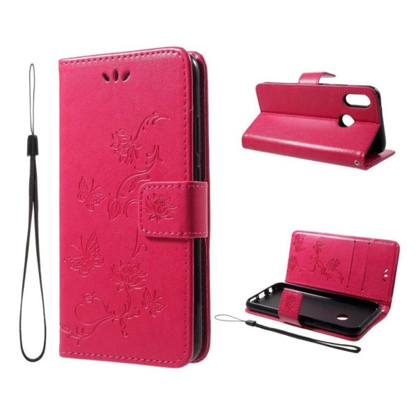 Huawei P20 Lite painettu Perhonen nahkainen suojakotelo - Rose Pink