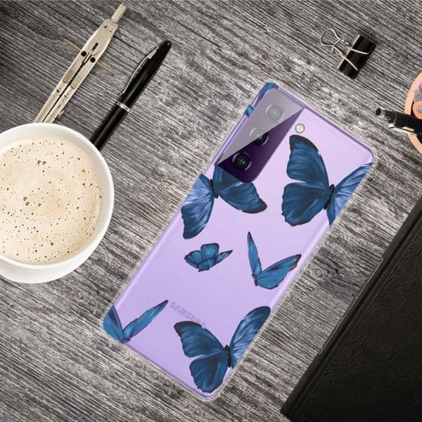 Deco Samsung Galaxy S21 FE Etui - Sommerfugl Blue