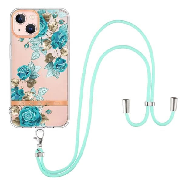 Slim og Slitesterk Softcover med Lanyard til iPhone 14 Plus - Hc002 Blue Rose Blue