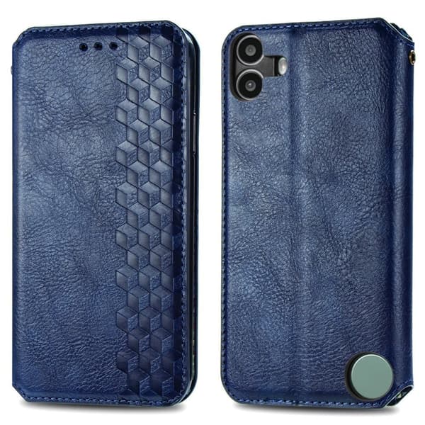 Läder Nothing CMF Phone 1 fodral med romb-design - Blå Blå