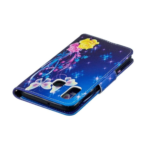 Samsung Galaxy A40 Mønster Læretui - Roser Og Sommerfugler Multicolor