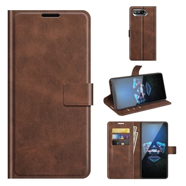 Wallet-style Lær Etui til ASUS ROG Phone 5 - Kaffe Brown
