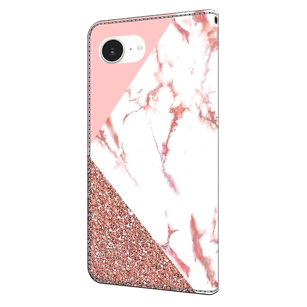 iPhone 16e Plånboksfodral Mönster Tryck Stativ Läder Flip Phone Cover - Triangulär Marmor Rosa