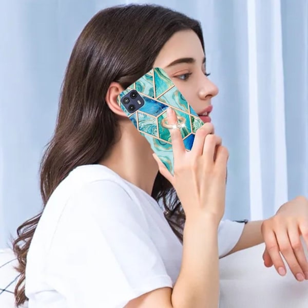 Marble Patterned Suojakuori With Ring Holder For Motorola Moto G50 5G - Vihreä Green