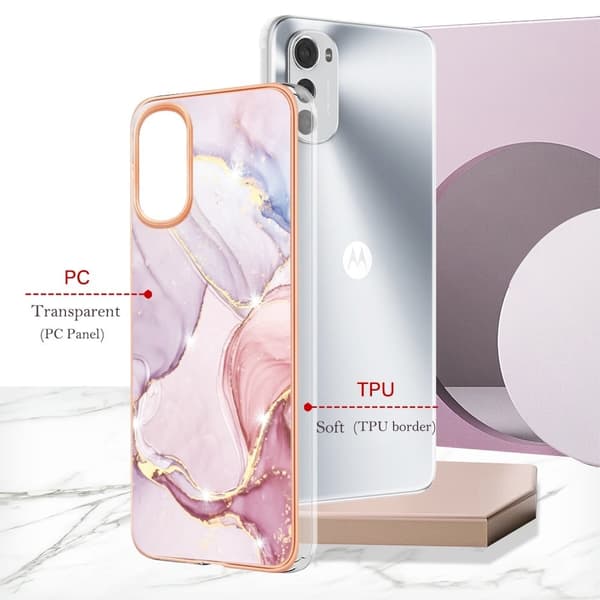 Marble Motorola Moto E32s / E32 Etui - Rose Gull Klinkekule Pink