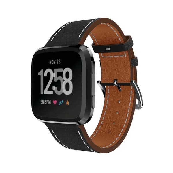 Nahkainen vaihtoranneke Fitbit Versa-kellolle - Musta Black