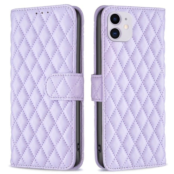 Rombemønster, matt flip-deksel for iPhone 11 - Lilla Purple