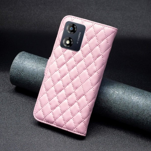 Rhombus mat Motorola Moto E13 flip etui - Lyserød Pink