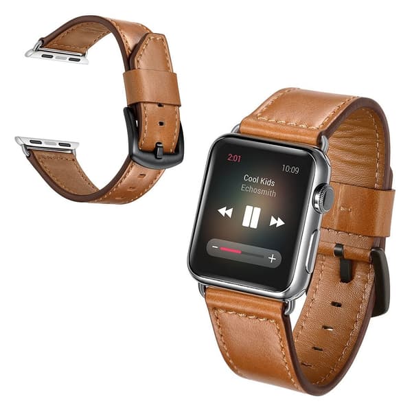 Apple Watch Series 5 40mm cool edge ægte læder Urrem - Brun Brown