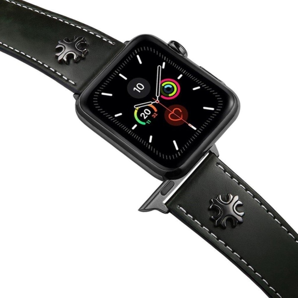 Apple Watch Series 5 / 4 44mm äkta läderarmband i korsform - Grön Grön