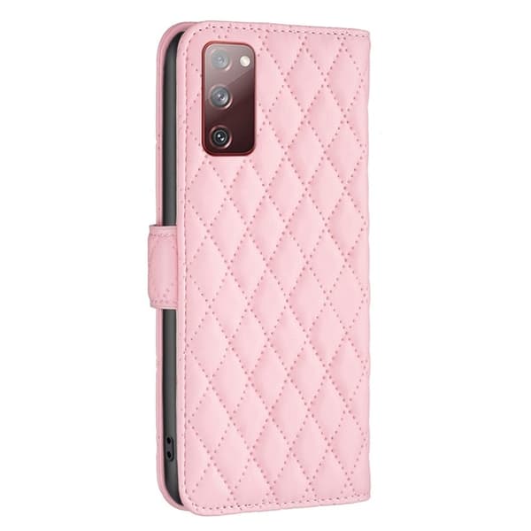 Rhombus Mønster Matte Flip Case til Samsung Galaxy S20 Fe 2022 / S20 Fe 5g / S20 Fe - Lyserød Pink