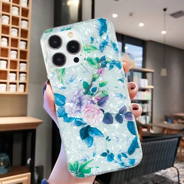 Marmormotiv iPhone 13 Pro Max skal - Ros Blå