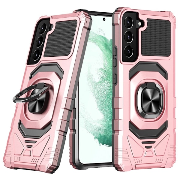 Kestävä kova muovisuojus pehmeällä sisäpuolella ja potkutelineellä Samsung Galaxy S22 Plus - Ruusukulta Pink