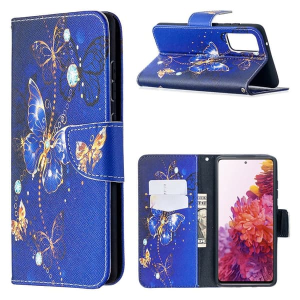 Wonderland Samsung Galaxy S20 FE 5G / S20 Fe Flippetui - Dark Blå Sommerfugl Blue