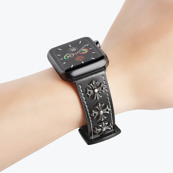 Apple Watch Series 5 / 4 44mm ægte cool cross læderarmbånd - Sort Black