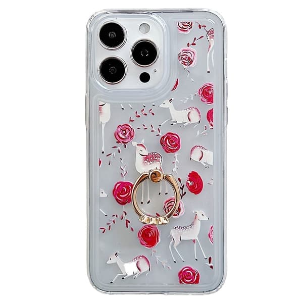 Marmormønstret iPhone 15 Pro cover med ringholder - Style A Pink