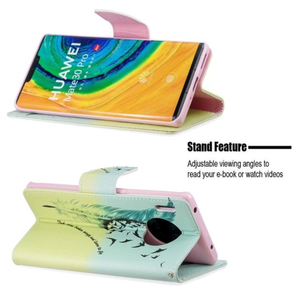 Wonderland Huawei Mate 30 Pro flip etui - Fjer mønster Multicolor