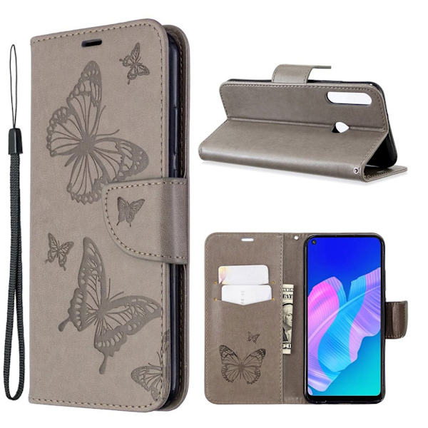 Butterfly Huawei P40 Lite E kotelot - Harmaa Silver grey