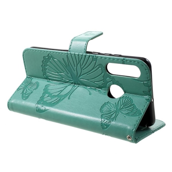 Huawei P30 Lite aftryk Sommerfugl læder etui - Cyan Green