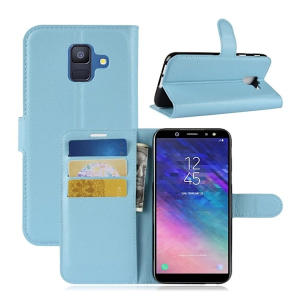 Samsung Galaxy A6 (2018) mobilfodral PU läder plånbok stående position - Ljusblå Blå