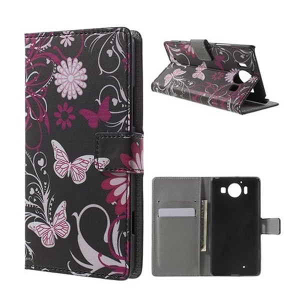 Mobergmicrosoft Lumia 950 Læder Etui - Sommerfugle & Blomster Multicolor