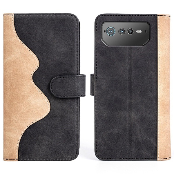 Kaksivärinen nahkainen läppäkotelo Asus ROG Phone 6 - Musta Black