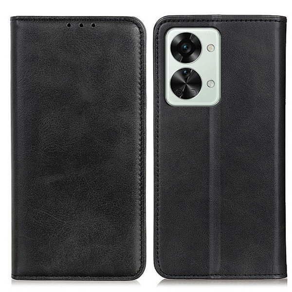 OnePlus Nord 2T lompakkokotelo, aitoa nahkaa - Musta Black