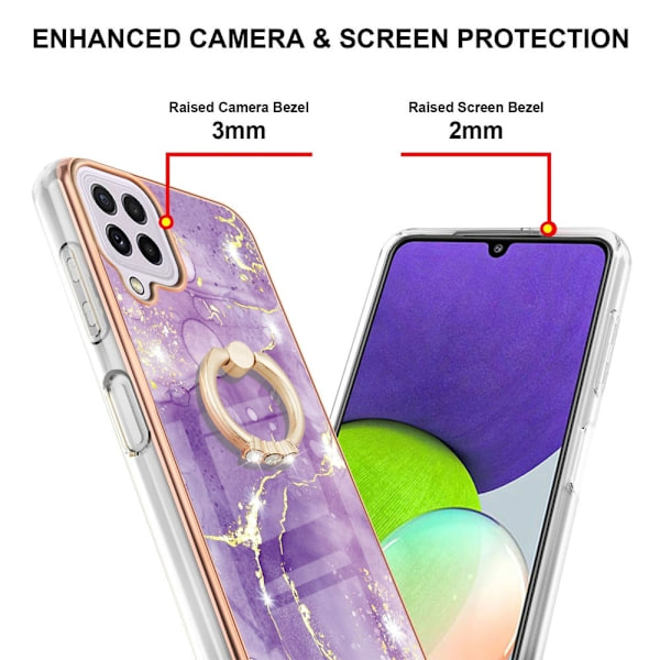 Marble Patterned Suojakuori With Ring Holder For Samsung Galaxy A22 4G / M32 - Vihreä And Keltainen Marble Haze Purple
