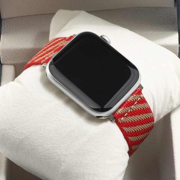 Apple Watch 42mm - 44mm cool dual color nylon urrem - Khaki / Rød Red