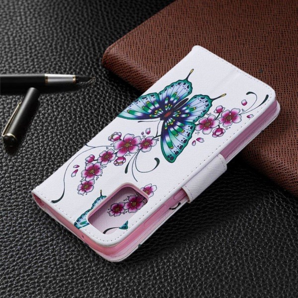 Wonderland Samsung Galaxy Note 20 Flip Etui - Sommerfugl og Blom Multicolor