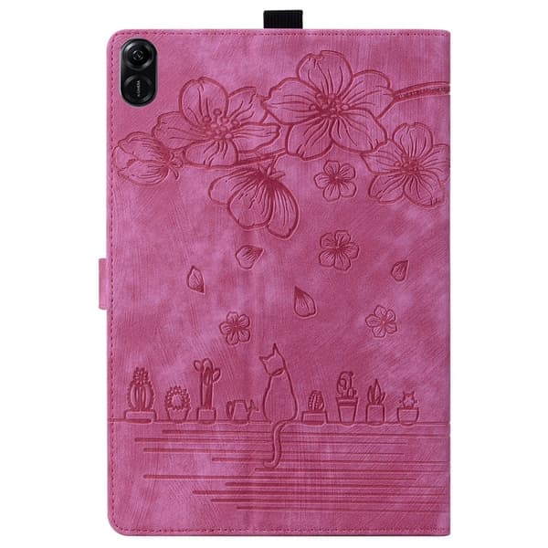 Honor Pad X8a Case Flip Stand Leather Tablet Cover Cherry Blossom Cat Imprinted - Rose Pink