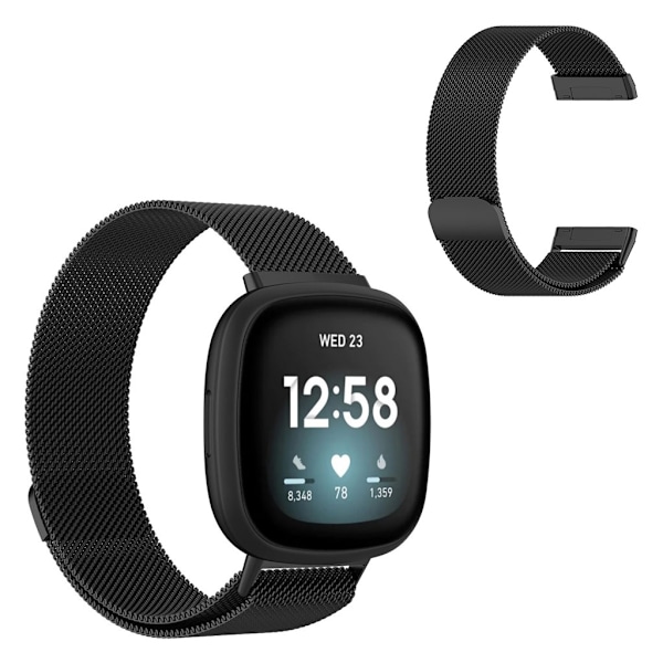 Fitbit Versa 3 rustfrit stål rem - sort / Størrelse: S Black
