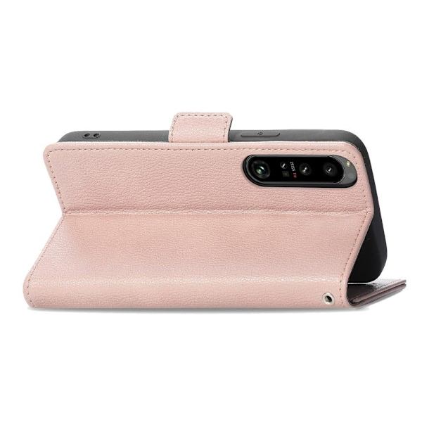 Pehmeä kukkakoristelu nahkakotelo Sony Xperia 1 IV - Ruusukulta Pink