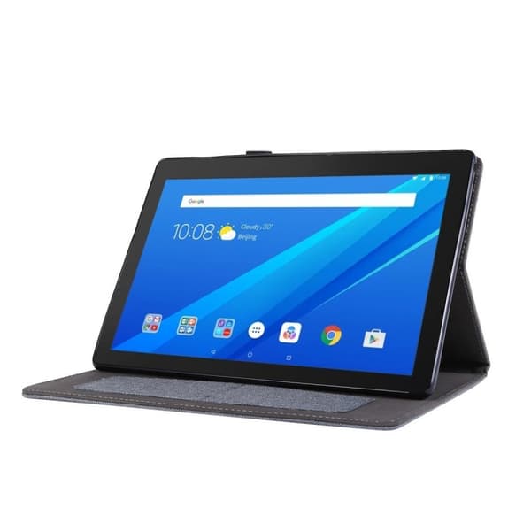 Lenovo Tab E10 flipfodral i tyg och läder - Grå Silvergrå