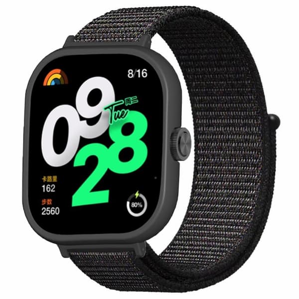 Xiaomi Redmi Watch 4 håndledsrem Nylon Loop Watchband med sort stødsikker urkasse - Sort Black