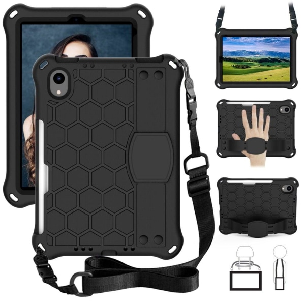 iPad Mini 6 (2021) honeycomb texture EVA cover with strap - All Black