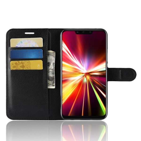 Huawei Mate 20 Lite mobiletui i kunstlæder med Litchi struktur og kortlommer - Sort Black