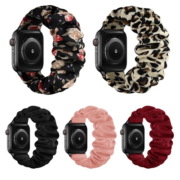 Apple Watch Series 6 / 5 40mm elastic hair band style watch strap - Black Connector / Pink / Size: L Rosa