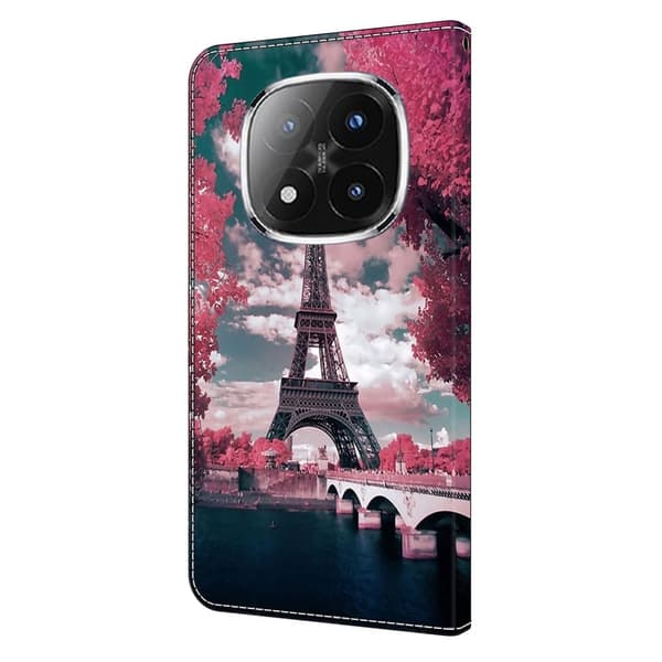 Xiaomi Redmi Note 14 Pro 4G plånboksfodral mönster tryckning stativ läder flip telefonskydd - Eiffeltornet Rosa