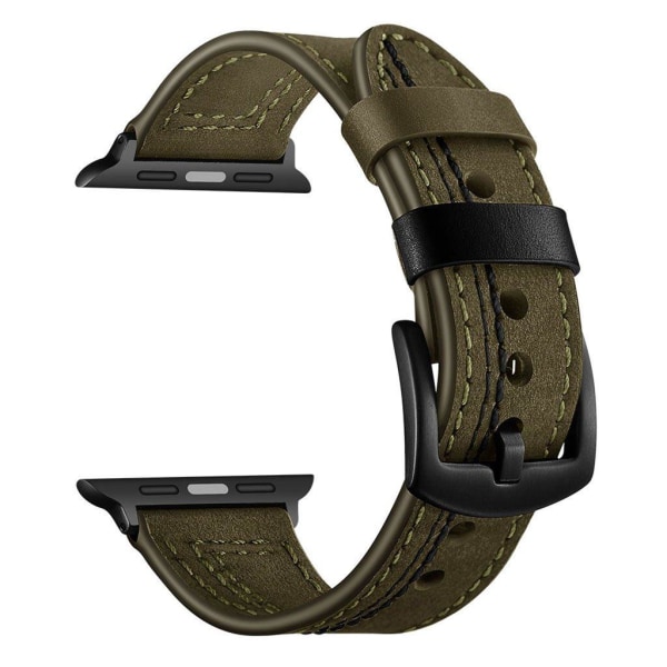 Apple Watch Series 5 40mm klockarmband i äkta läder med stygn - Militärgrön Grön