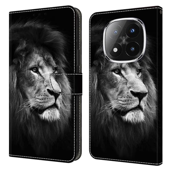 Xiaomi Redmi Note 14 Pro 4G plånboksfodral mönster tryckning stativ läder flip telefonskydd - Lejon Silvergrå