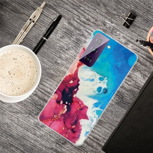 Marble Samsung Galaxy S21 FE Etui - Splash Of Red og Blue Multicolor